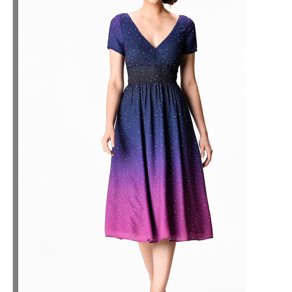 eShatki Ombré Star print Crepe Surplice Empire Plus Size Dress